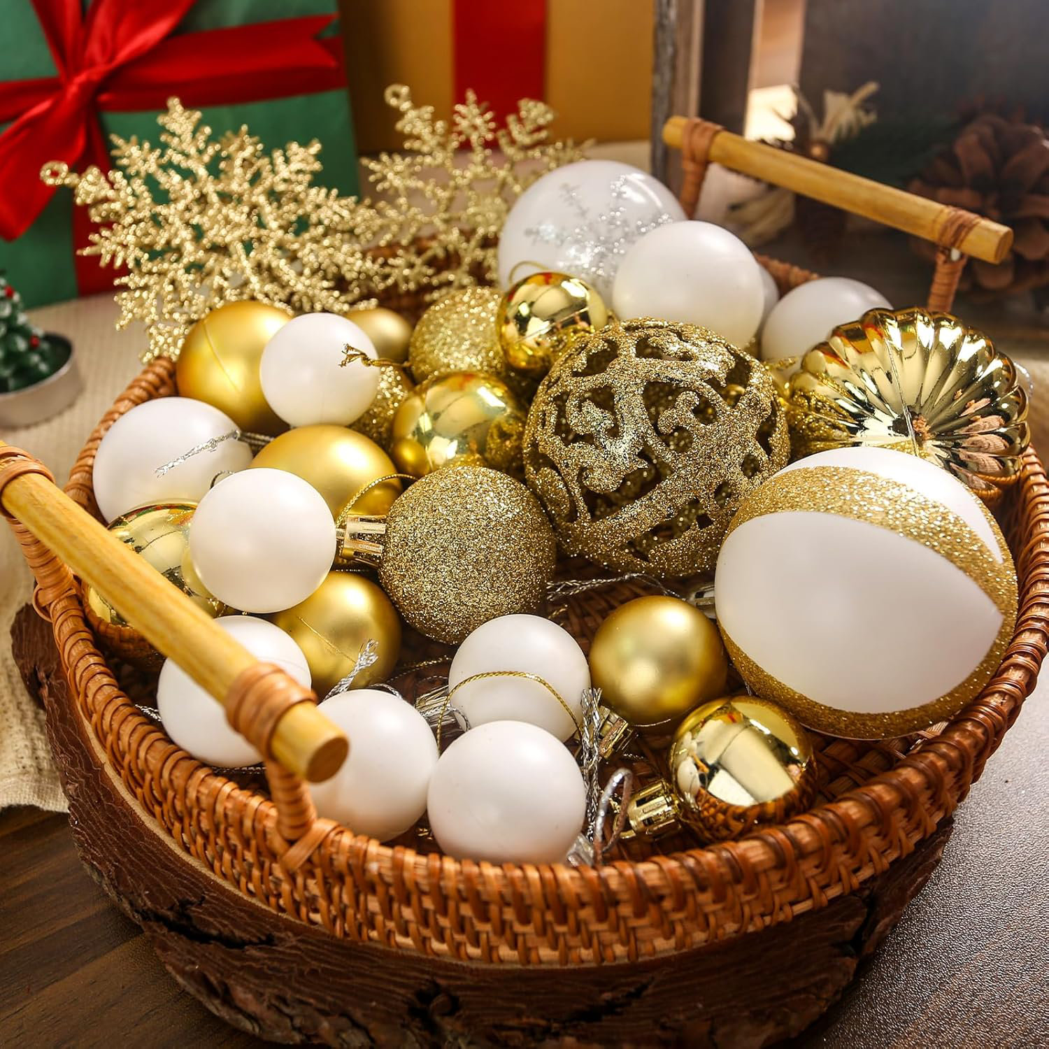 Acoloy 100PCS Christmas Tree Ornaments Christmas Ball Set Glitter Shatterproof Baubles Snowflakes Gold White for Xmas Tree Wreath Christmas Party Wedding Wayfair